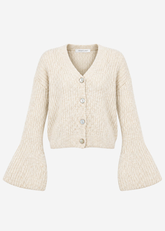 Strickjacke mit Trompetenärmeln - beige