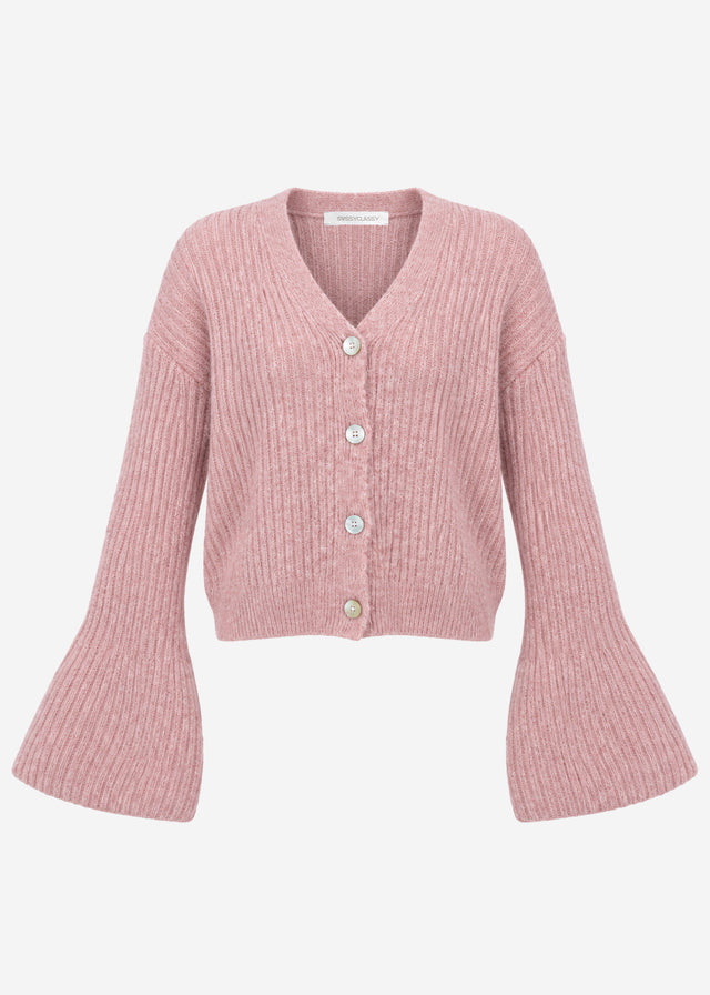 Strickjacke mit Trompetenärmeln - altrosa