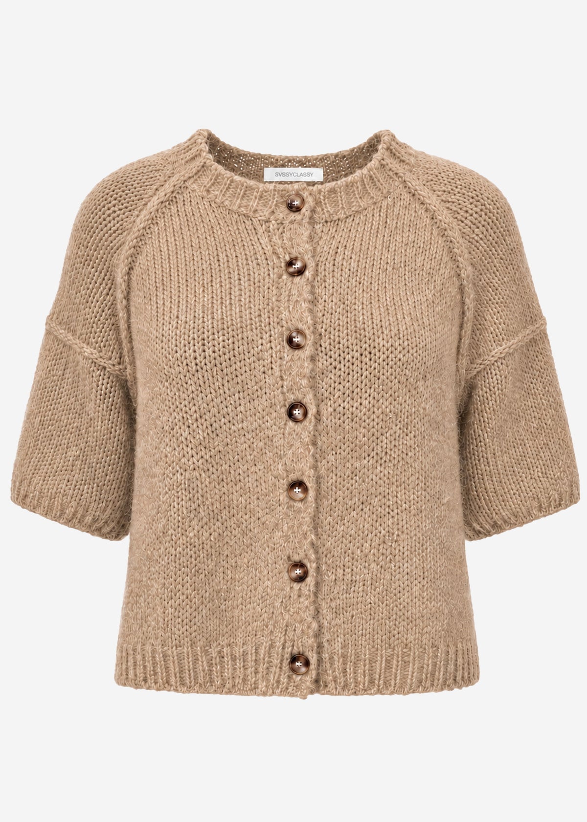 Kurzarm Cardigan mit Außennähten - beige