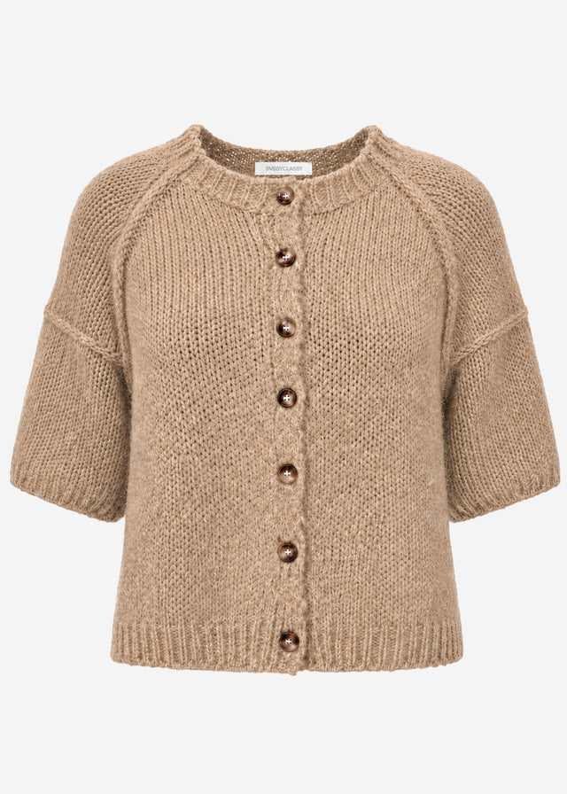 Short-sleeved cardigan with exposed seams - beige