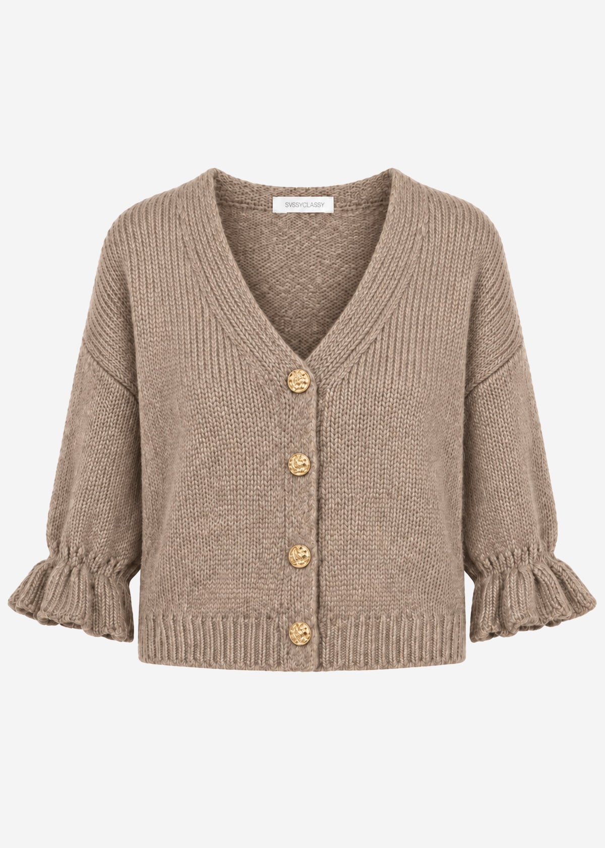 Strickjacke mit 3/4-Ärmeln - taupe