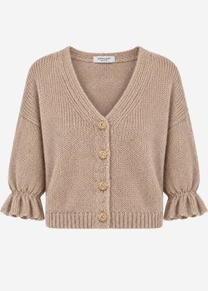 Cardigan with three-quarter sleeves - taupe