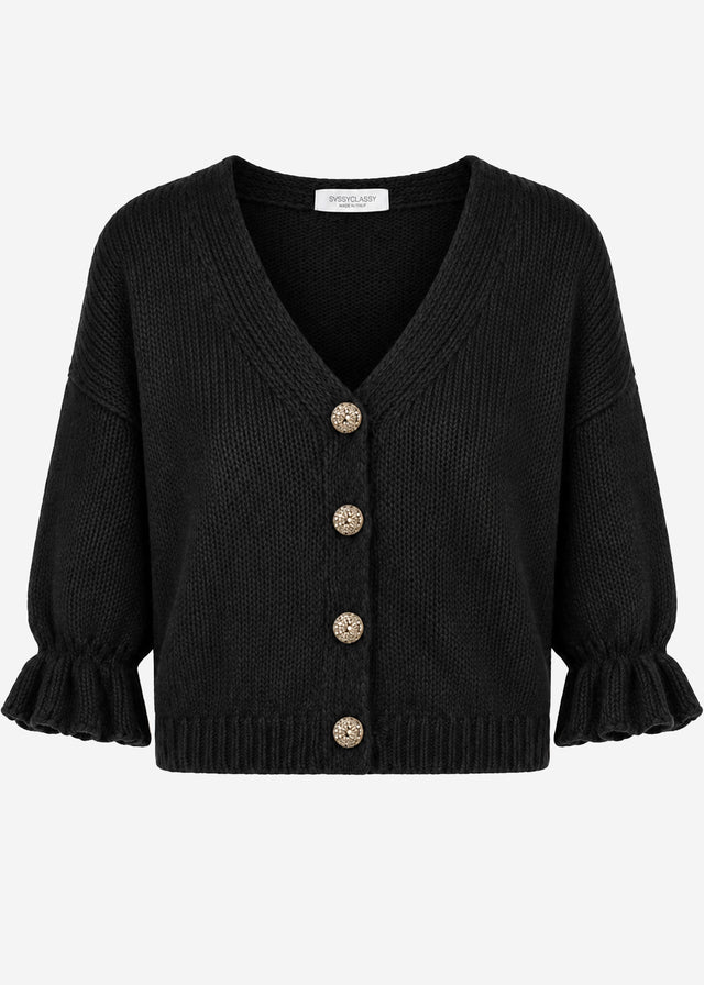 Strickjacke mit 3/4-Ärmeln - schwarz