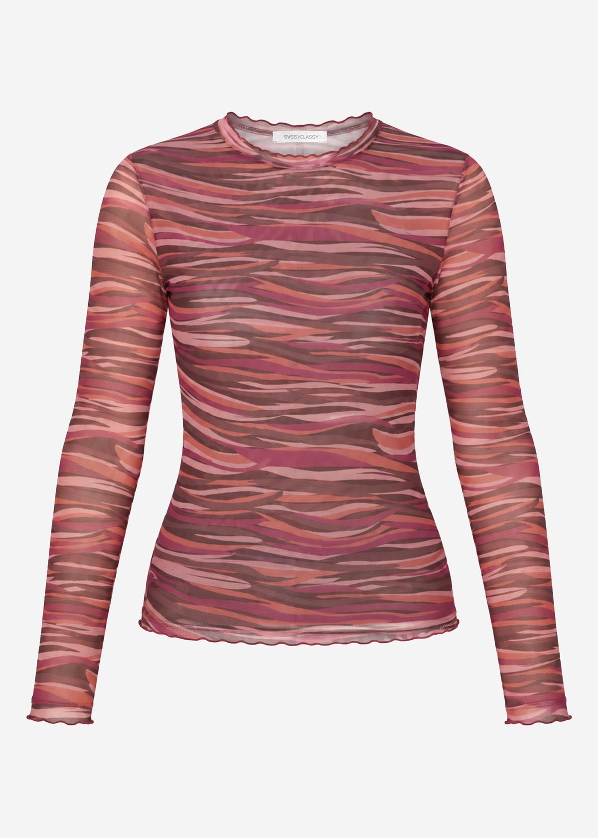 Mesh Langarmshirt mit abstrakten Streifen - beere