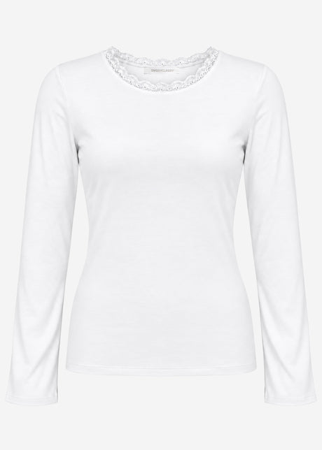 Langarmshirt mit Spitzeneinsatz  - offwhite