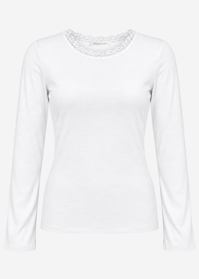 Langarmshirt mit Spitzeneinsatz  - offwhite