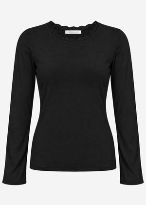 Langarmshirt mit Spitzeneinsatz  - schwarz
