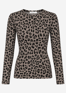 Long-sleeved top with leopard print - brown