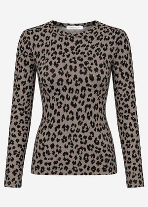 Langarmshirt mit Leo-Print - braun
