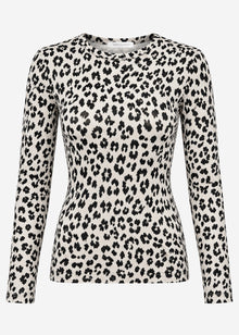 Long-sleeved top with leopard print - beige