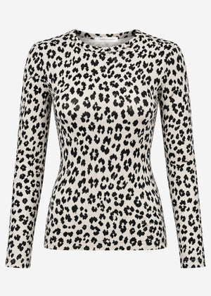 Langarmshirt mit Leo-Print - beige