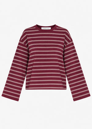 Gestreiftes Langarmshirt mit weiten Ärmeln - burgundy