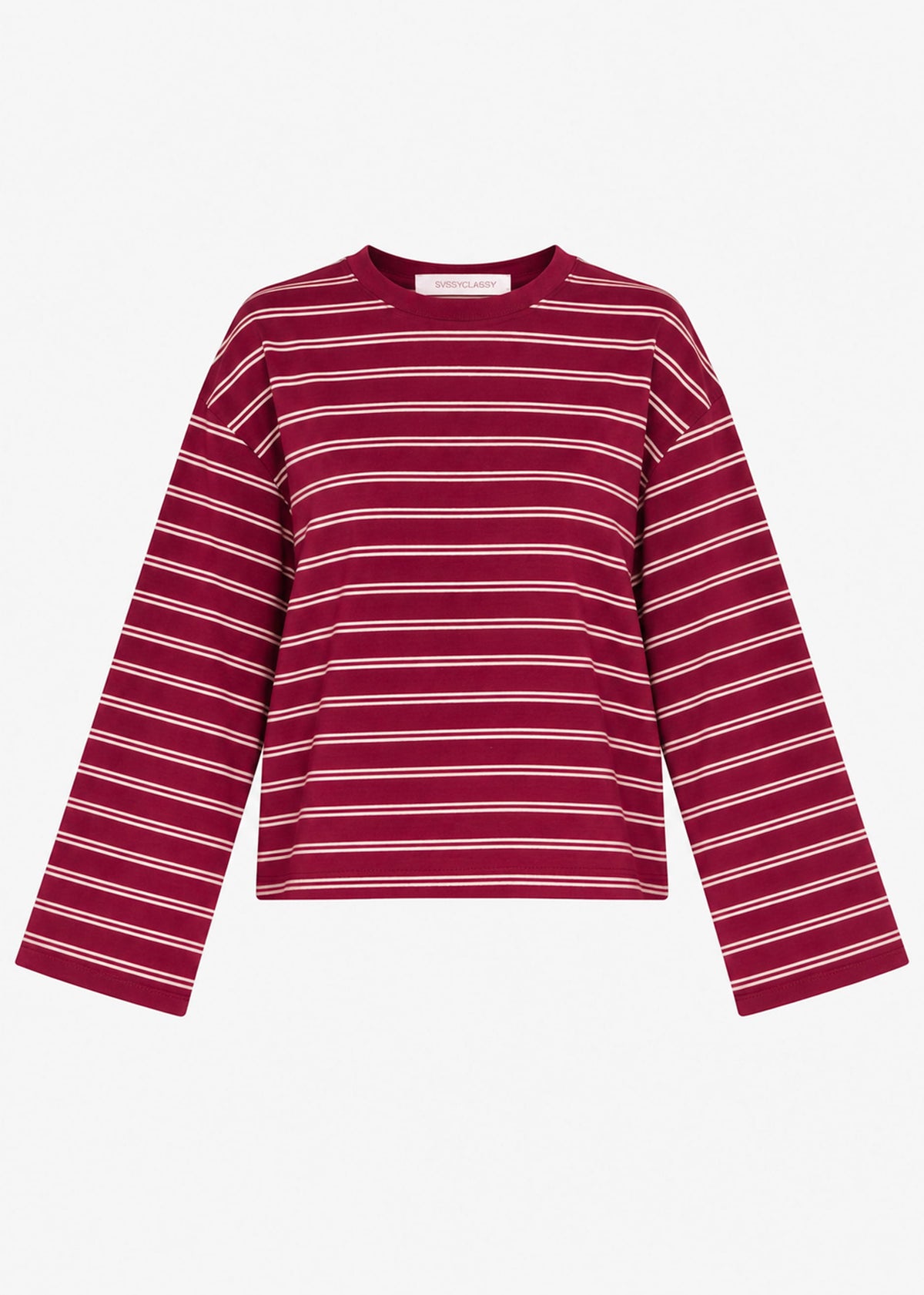 Gestreiftes Langarmshirt mit weiten Ärmeln - burgundy