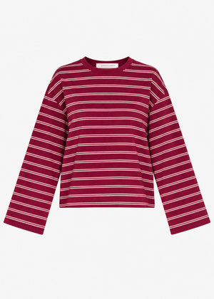 Gestreiftes Langarmshirt mit weiten Ärmeln - burgundy
