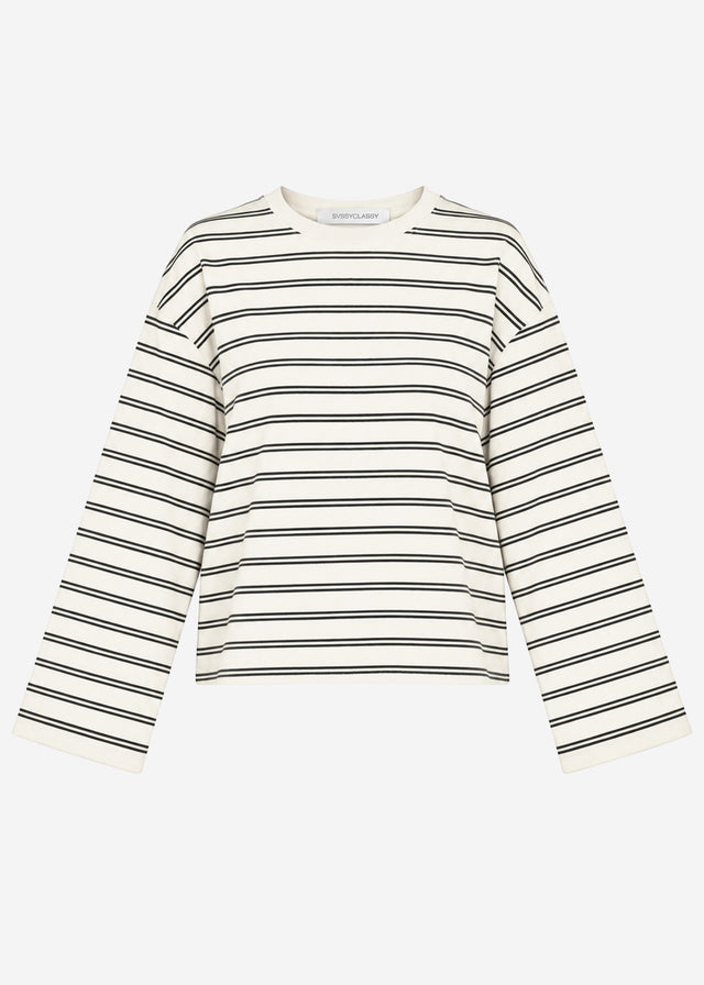 Striped long-sleeved top with wide sleeves - off-white
