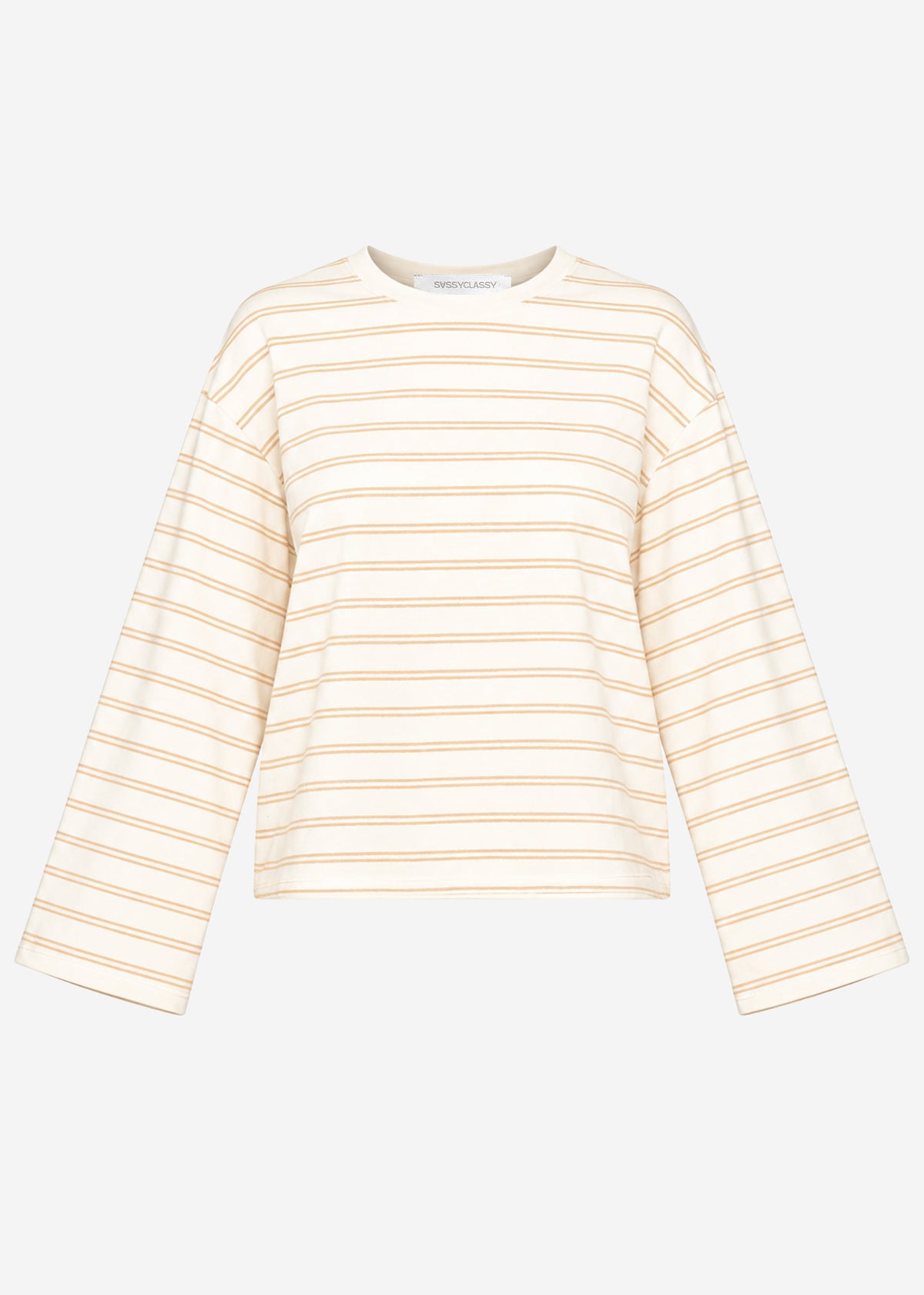 Gestreiftes Langarmshirt mit weiten Ärmeln - creme