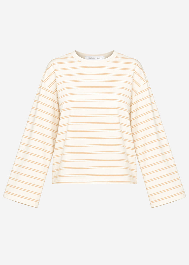 Striped long-sleeved top with wide sleeves - cream