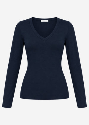 Langarmshirt mit V-Ausschnitt - dunkelblau