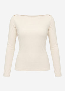 Langarmshirt mit U-Boot Ausschnitt - beige