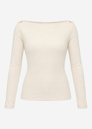 Langarmshirt mit U-Boot Ausschnitt - beige