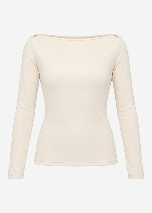 Langarmshirt mit U-Boot Ausschnitt - beige