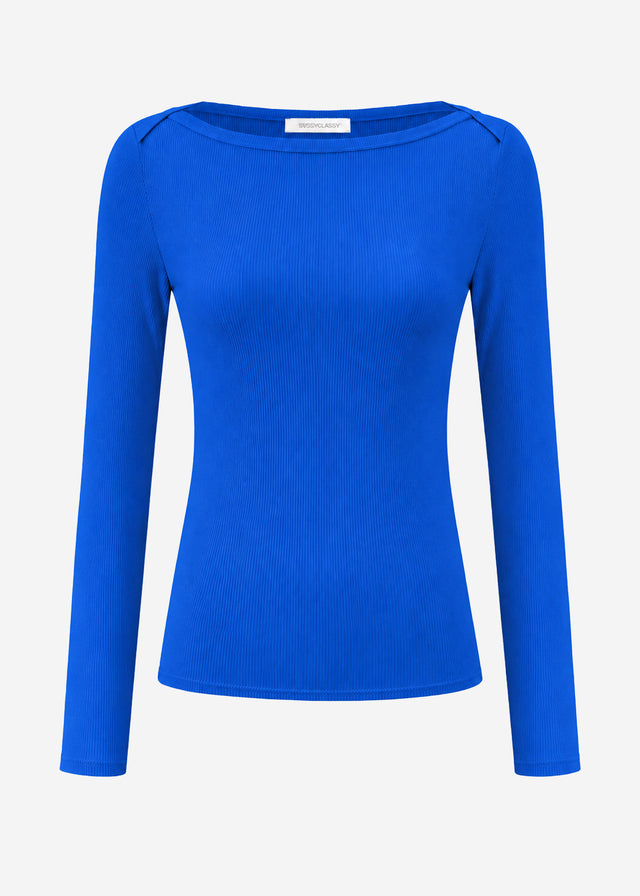 Langarmshirt mit U-Boot Ausschnitt - royalblau