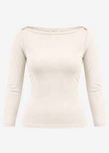 Three-quarter sleeve ribbed top - beige