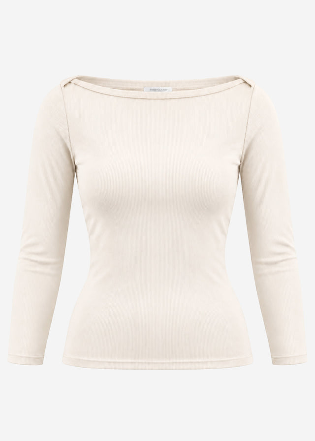 Three-quarter sleeve ribbed top - beige