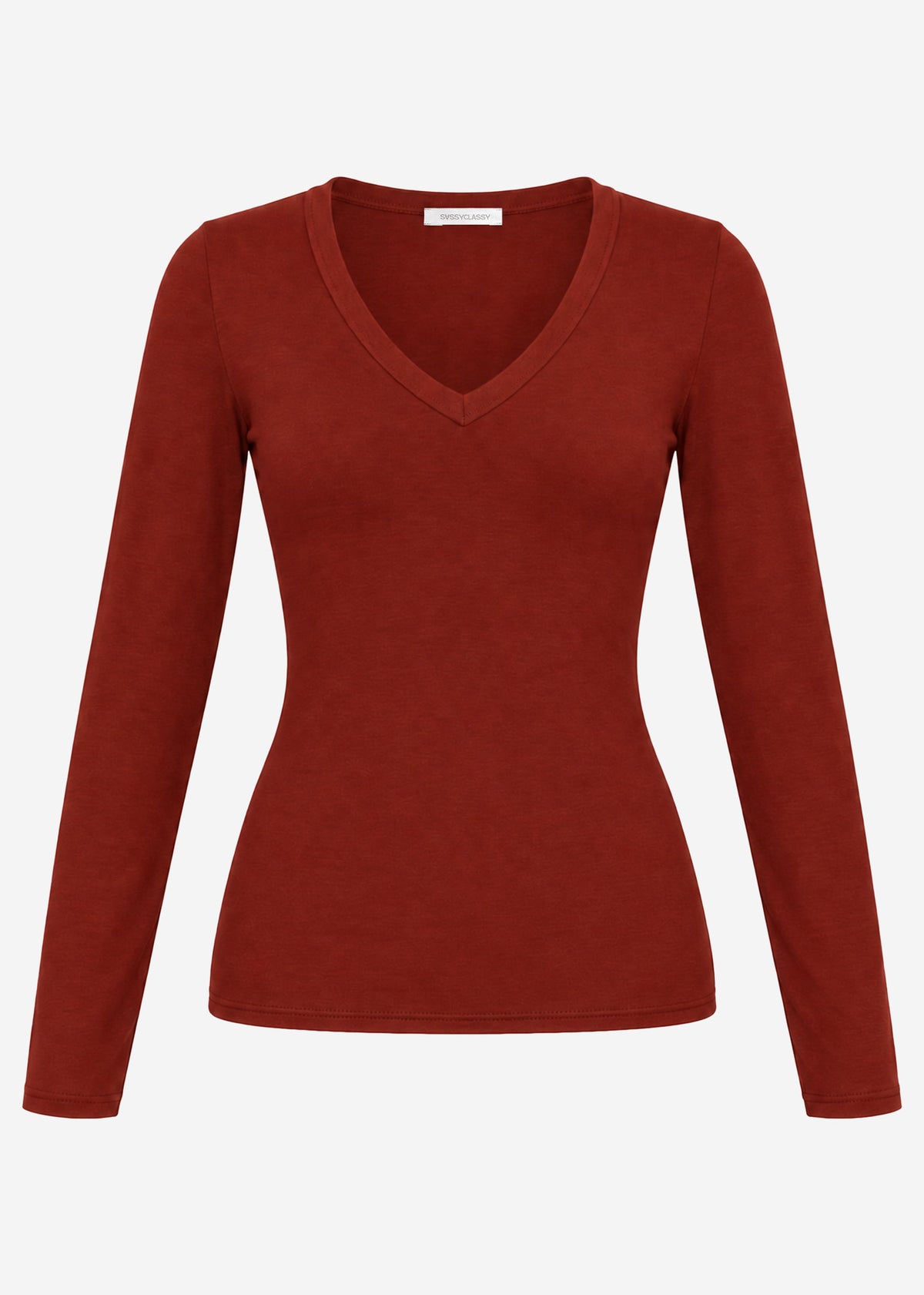 Langarmshirt mit V-Ausschnitt - burgundy