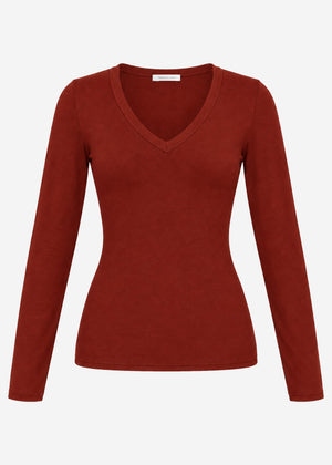 Langarmshirt mit V-Ausschnitt - burgundy