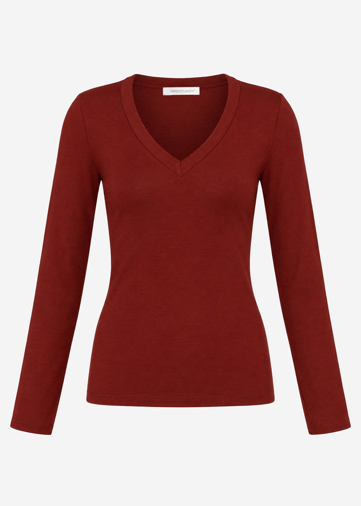 Langarmshirt mit V-Ausschnitt - burgundy
