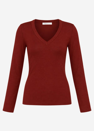 Langarmshirt mit V-Ausschnitt - burgundy
