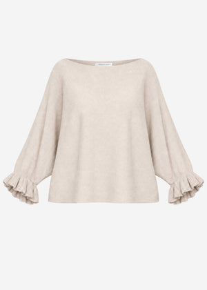 Oversize Pullover mit U-Boot Ausschnitt - beige