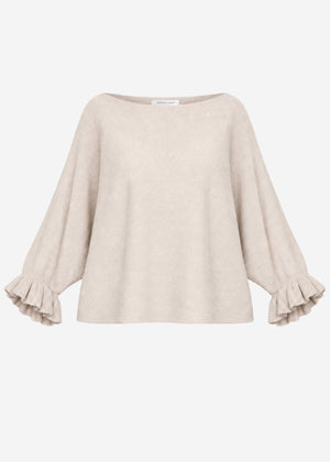 Oversize Pullover mit U-Boot Ausschnitt - beige