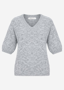 Kurzarm-Strickpullover mit V-Ausschnitt - hellgrau