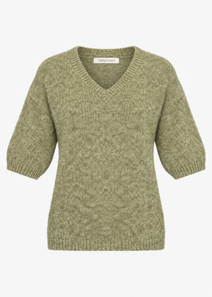 Kurzarm-Strickpullover mit V-Ausschnitt - khaki