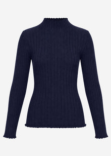 Ribbed knit top with funnel neck - dark blue
