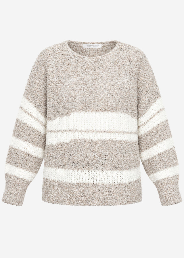 Bouclé Pullover mit Streifenmuster - greige