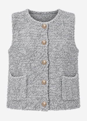 Bouclé-Weste mit Taschen - hellgrau