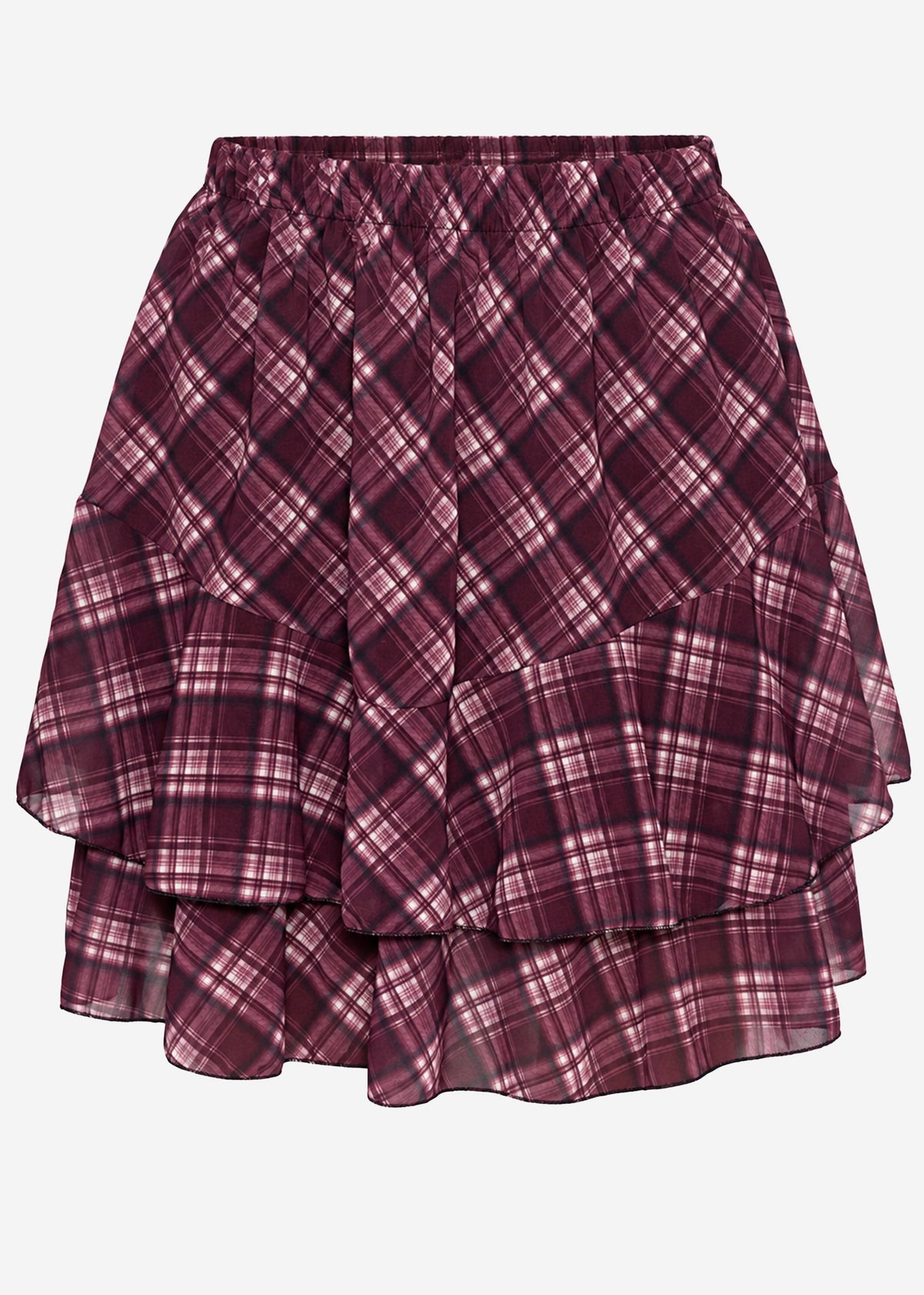 Kurzer Volant Rock mit Karo Muster - plum