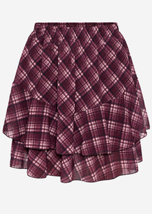 Kurzer Volant Rock mit Karo Muster - plum