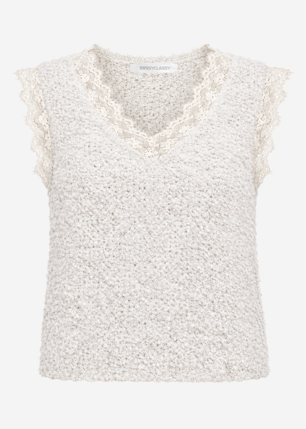 Bouclé Top mit Spitze - offwhite