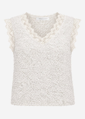 Bouclé Top mit Spitze - offwhite
