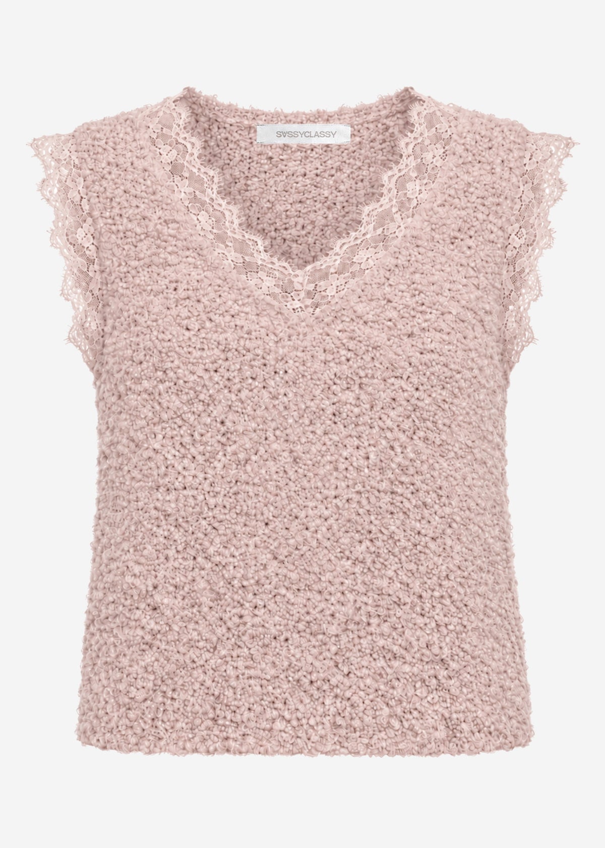 Bouclé top with lace - dusky pink
