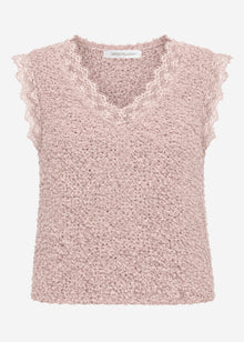 Bouclé Top mit Spitze - altrosa