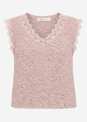Bouclé top with lace - dusky pink