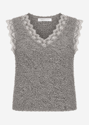 Bouclé Top mit Spitze - taupe