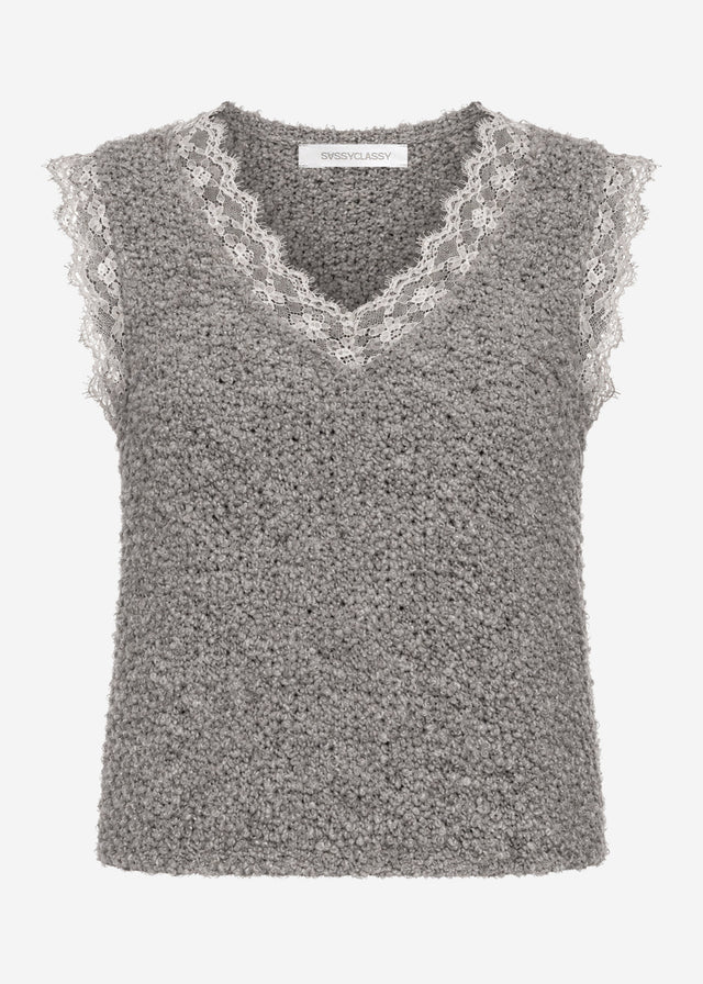 Bouclé Top mit Spitze - taupe