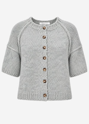 Short sleeve cardigan with outside seams - grey