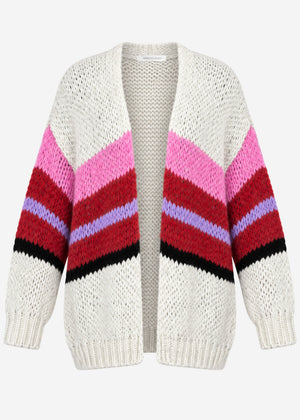 Oversized cardigan with multicoloured stripes - grey